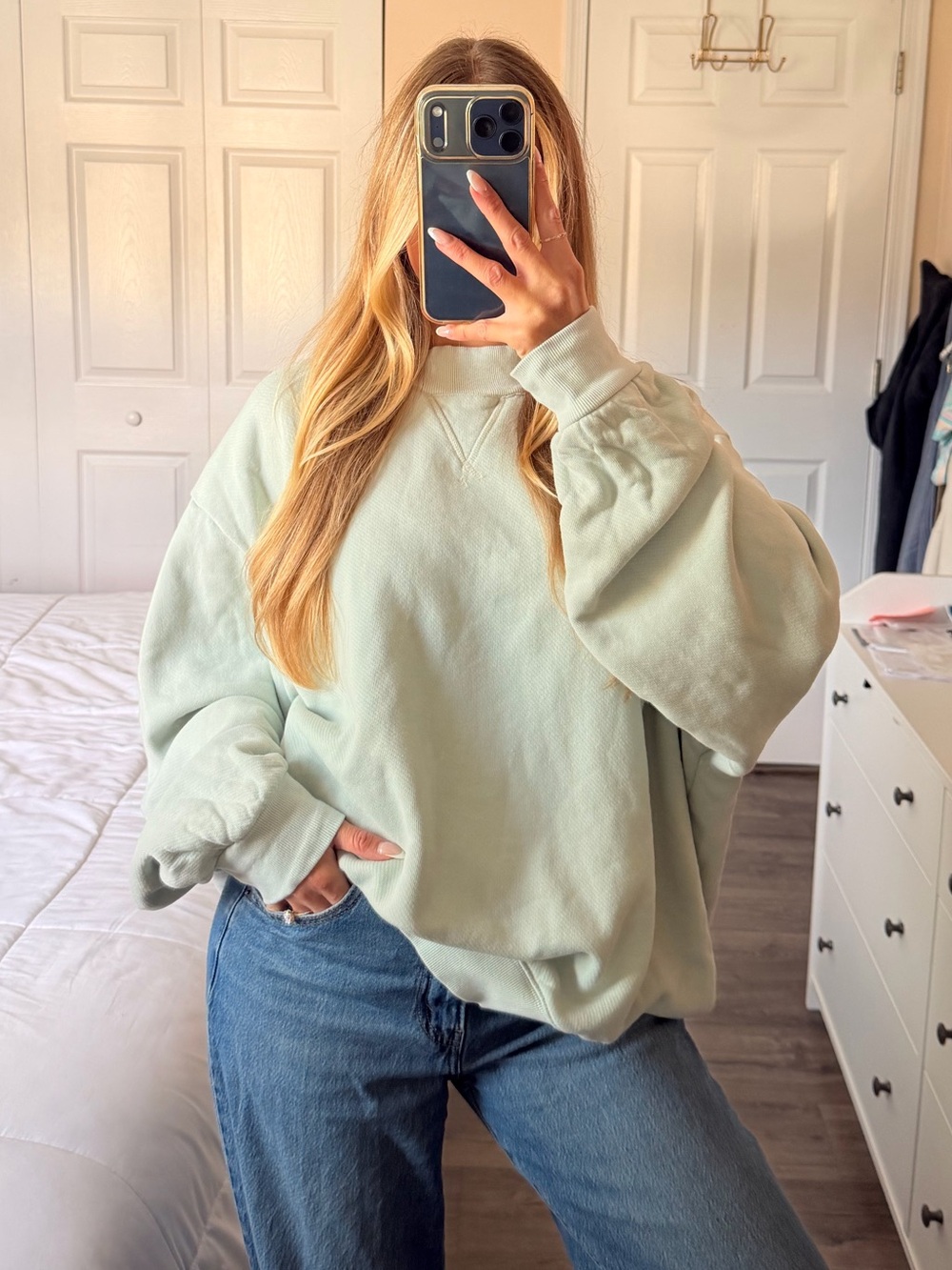 Parke Light Sea foam Oversized Classic Mock Neck Sweatshirt